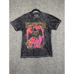 Led Zeppelin Graphic Band T-Shirt USA 1977 Acid Wash Black Pink Yellow Small